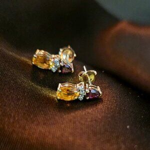 Diamond, Garnet and Citrine Post Earrings, 14k gold, From Macy's